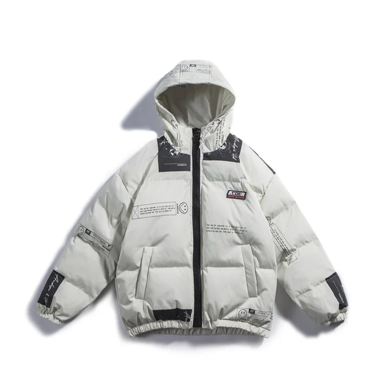 Мужские зимние куртки и пальто в уличном стиле с принтом смайлика для перевозки