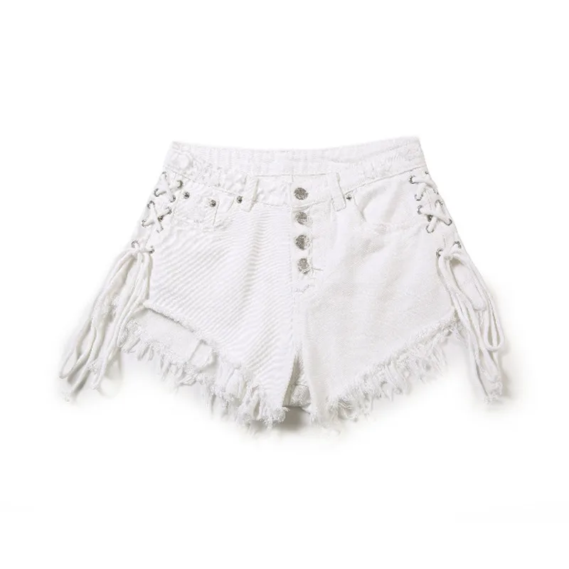 

Old denim shorts women's 202 high waist tie rope show thin ultra short hot women's dance pants fashion
