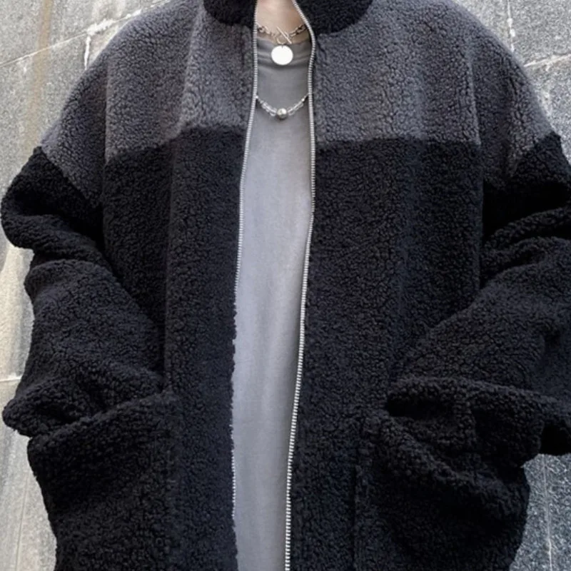 

Autumn Lamb Wool Hoodie Men's Fashion Casual Stand-up Collar Cardigan Sweatshirt Men Streetwear Loose Hip-hop Zipper Hoodie Mens