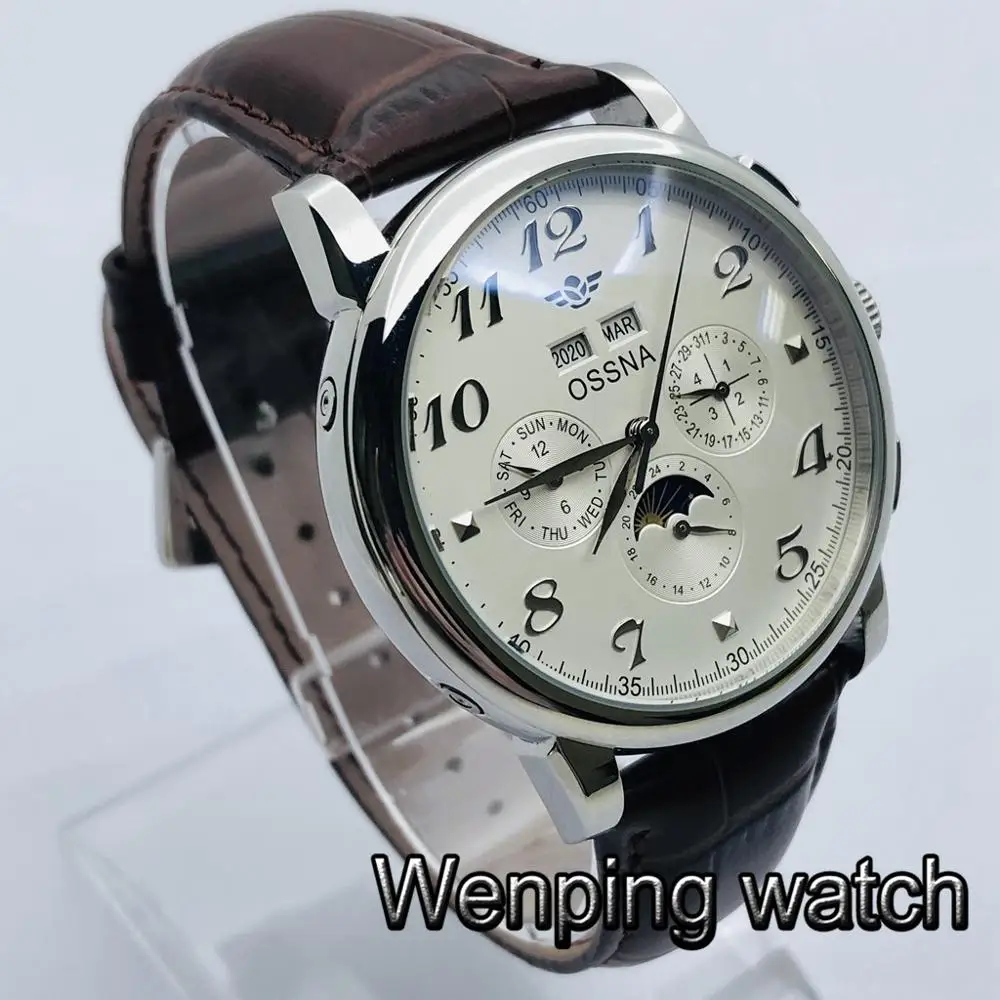 Мужские автоматические часы OSSNA повседневные механические серебристого цвета с