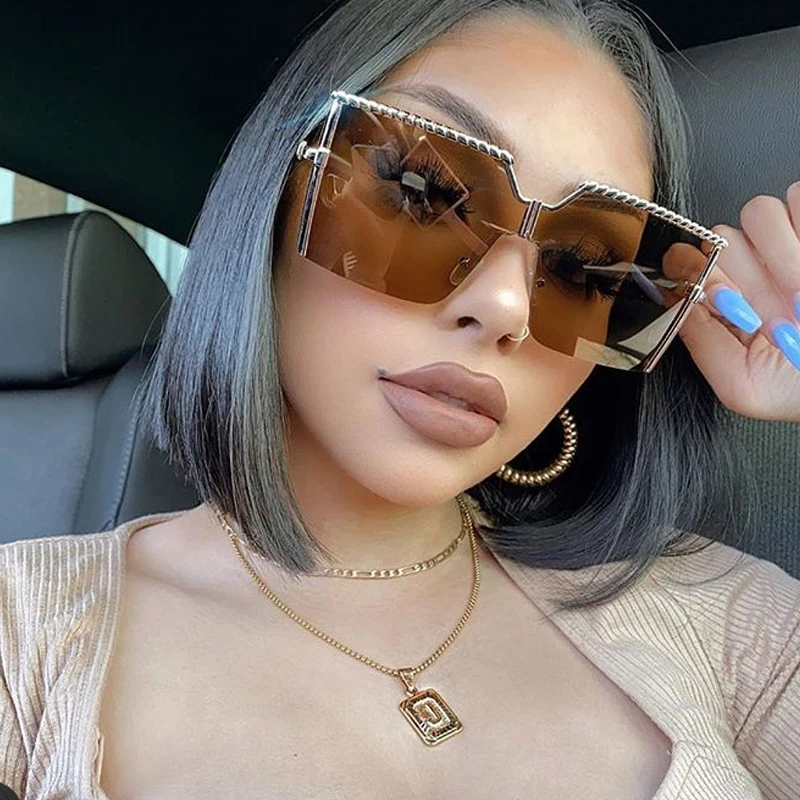 Женские квадратные солнцезащитные очки без оправы 2020 Новые Модные Винтажные