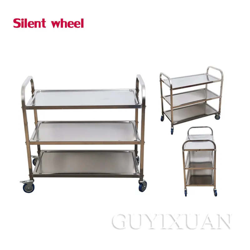 

Stainless steel office trolley wine cart to send dining car thick plastic three-tier dining car hotel collecting bowl car