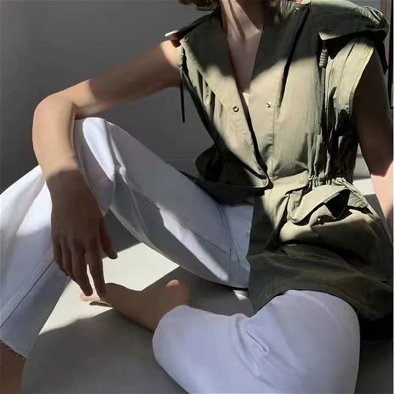 

MESTTRAF Женская мода 2020 жилет с капюшоном с карманами тонкая талия без рукавов женский жилет куртка уличная одежда