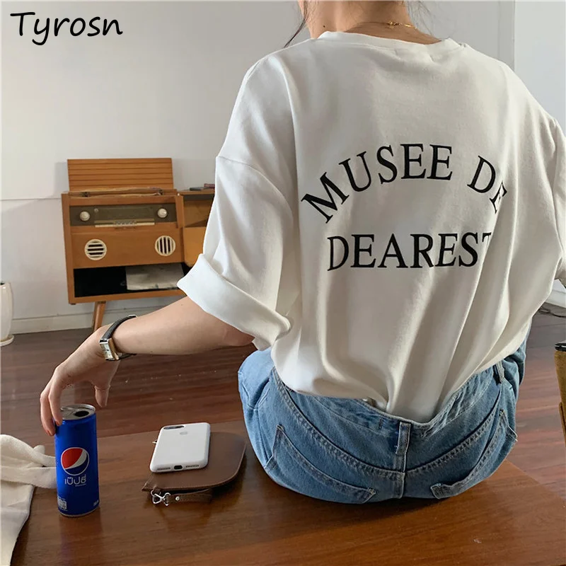 

Футболка женская с коротким рукавом, уличная одежда в стиле Харадзюку с круглым вырезом и надписью, универсальная свободная ретро-футболка ...