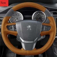 diy hand stitched leather suede car steering wheel cover for peugeot 408 308 301 307 2008 3008 interior accessories