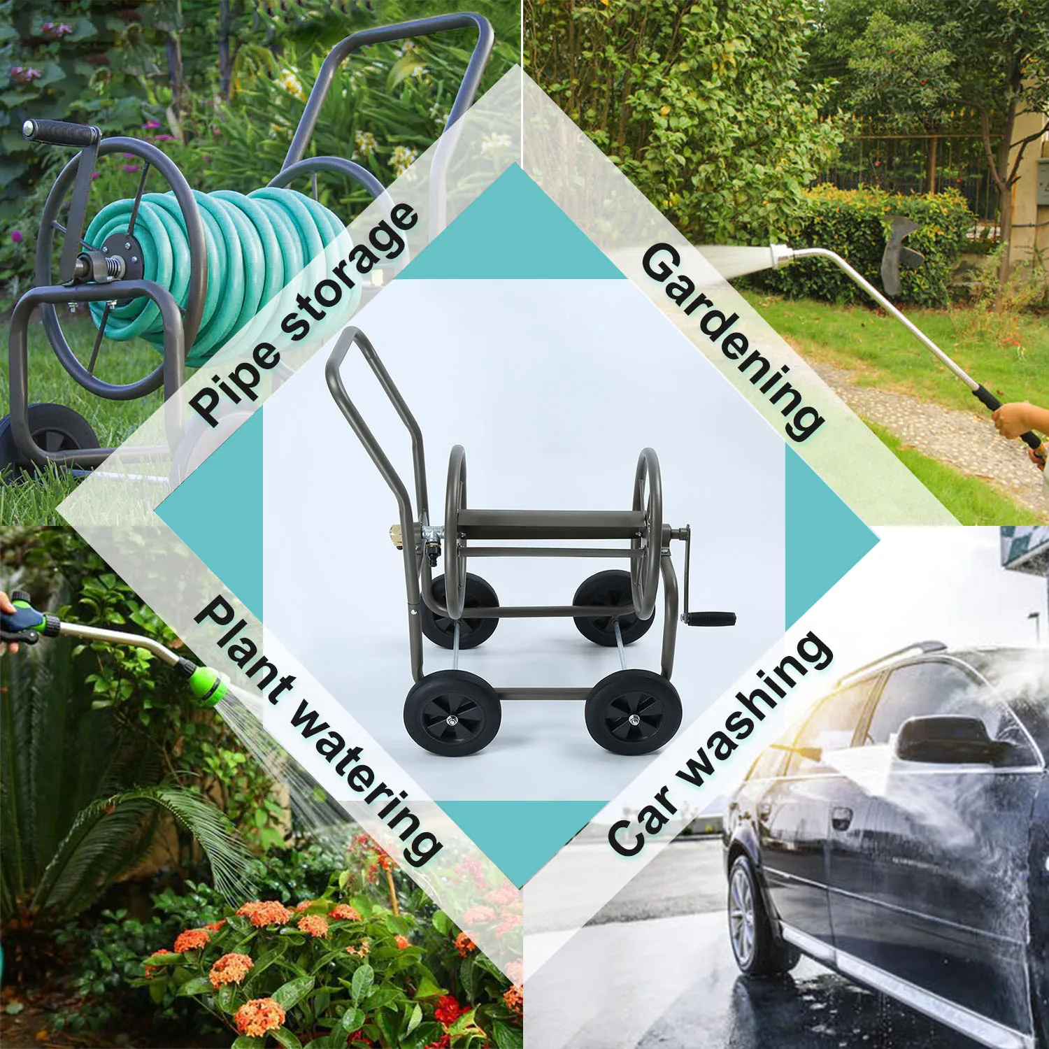 Садовая тележка для шланга четырехколесная портативная стойка водяного полива