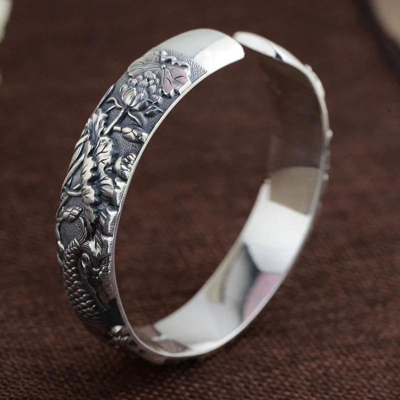 Женские однотонные браслеты из чистого серебра 990 пробы широкие классические