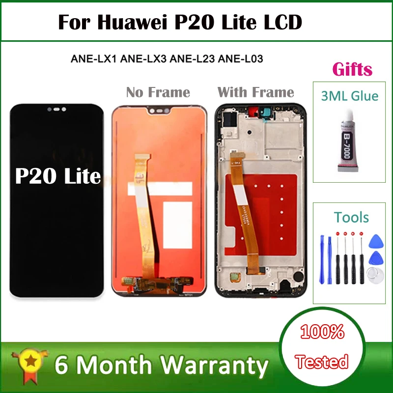 

LCD Assembly For HUAWEI P20 Lite LCD Touch Screen For HUAWEI P20 Lite ANE-LX1 ANE-LX3 Nova 3E LCD Display Digitizer With Frame