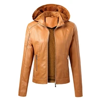 fallwinter plus velvet pu hooded leather fashion warm windproof womens zipper three dimensional jacket women biker jacket xl