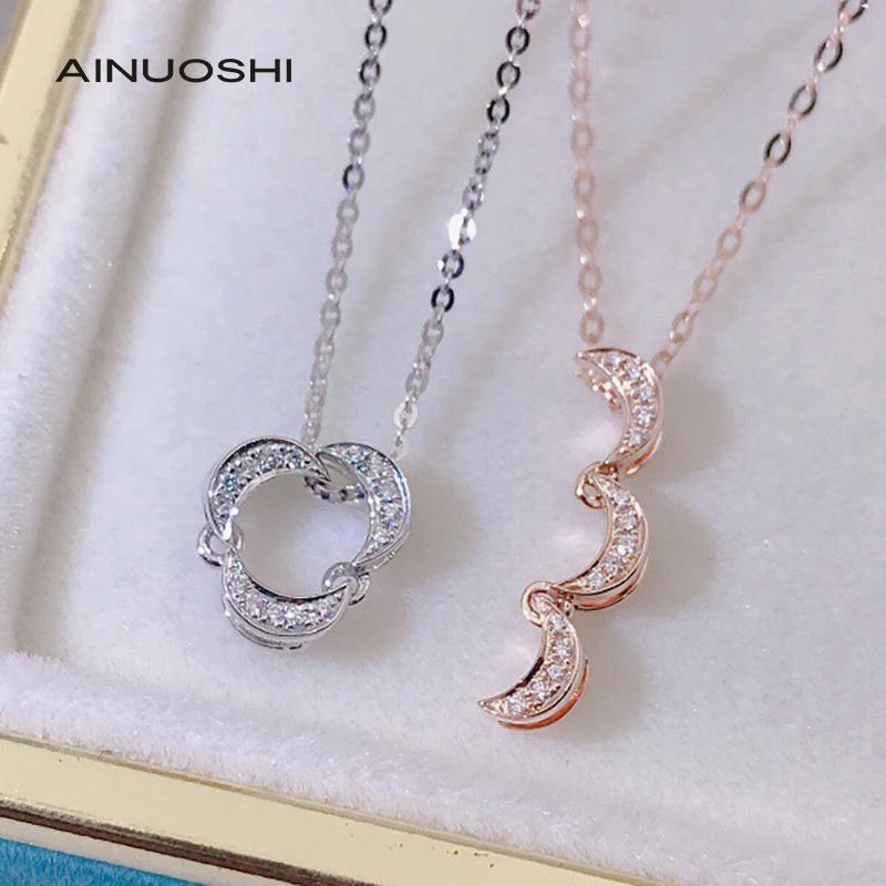 

AINUOSHI Handmade 18K Gold 0.03ct Real Diamond The Moon Can Be Combined Cute Necklace Promise Anniversary Party For Women 18''