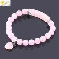 csja natural stone crystal bracelets rose pink quartz bracelet love heart charms bangle girl amulets jewelry for lover gift f575