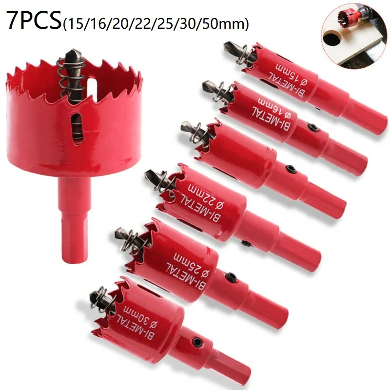 

7PCS Drill Bit Bi Metal M42 HSS Hole Saw Cutter For Wood Plaster Board Aluminum Copper Iron Steel 15/16/20/22/25/30/50mm