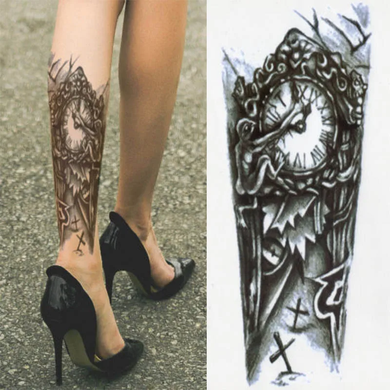 Временная татуировка черные готические часы Поддельные одноразовые