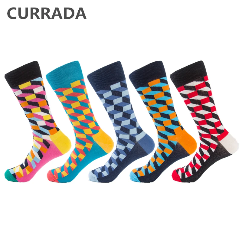 5 пар/лот забавные мужские носки из чесаного хлопка красочные счастливые