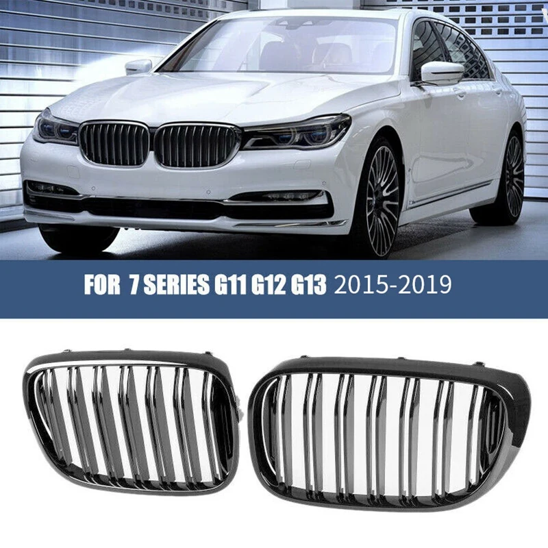 

Pair Car Front Bumper Kidney Hood Grille Grilles for BMW 7-Series G11 G12 G13 2015-2019 ABS Auto Dual Slat Racing Grill
