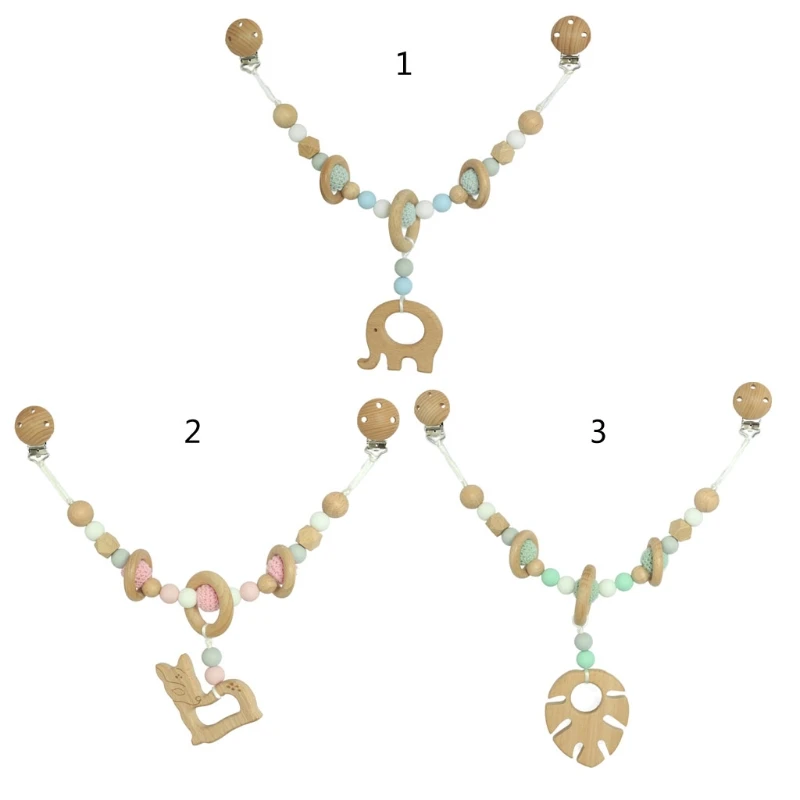 

Baby Wooden Pram Chain With Clips Mobile Bed Holder Gym Toy Rattle Stroller Toy Q6PD