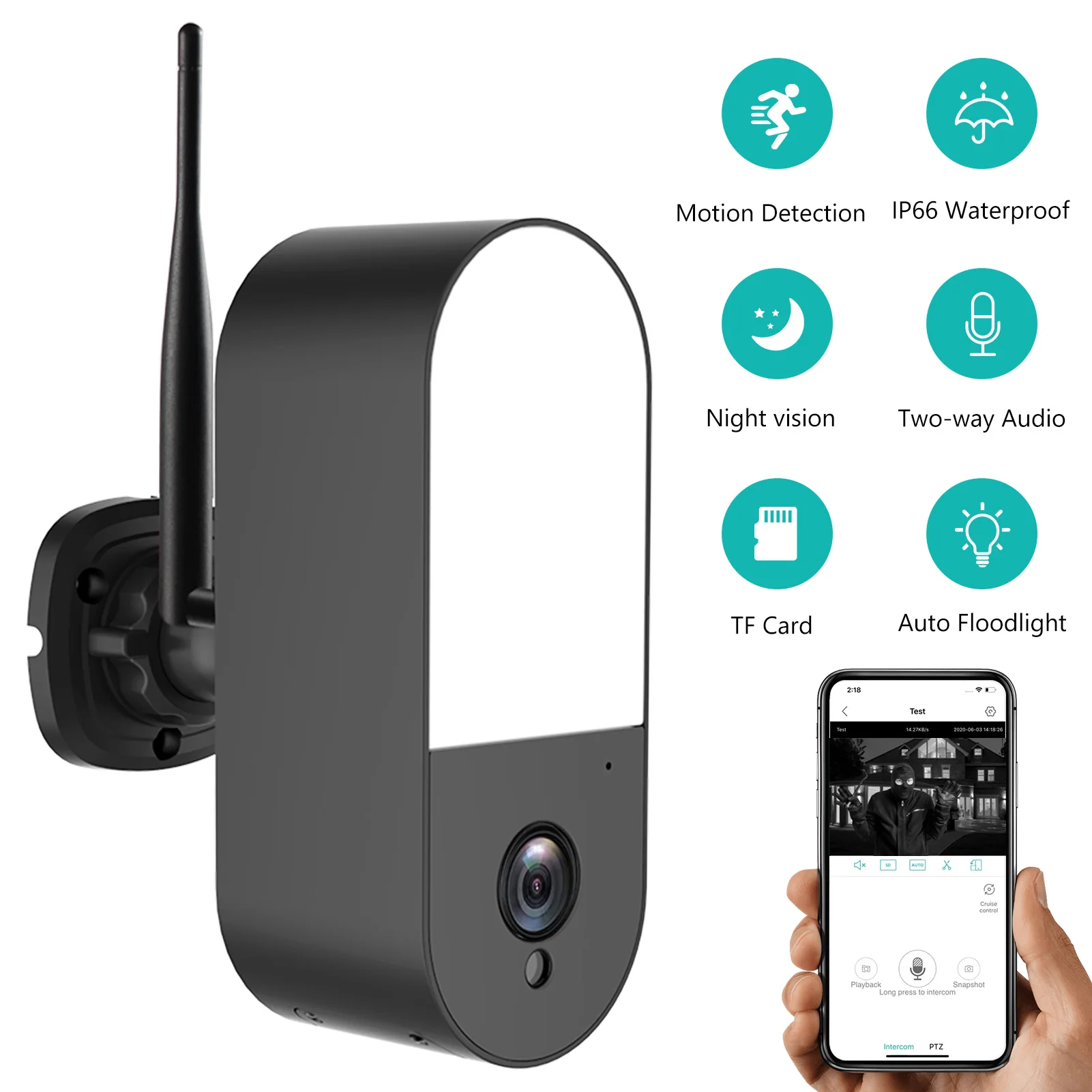 Беспроводная камера безопасности с прожектором 2MP наружная WiFi наблюдения ночным