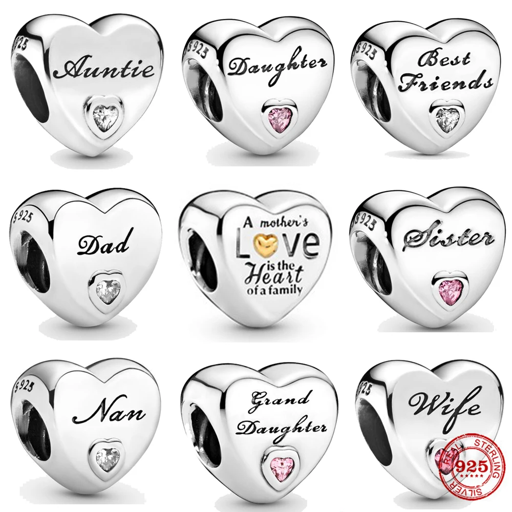 

Love Heart Shape Original Dad Sister Wife Daughter Best Friends Beads Fit Pandora Charms Silver 925 Bracelet DIY Women Jewelry G