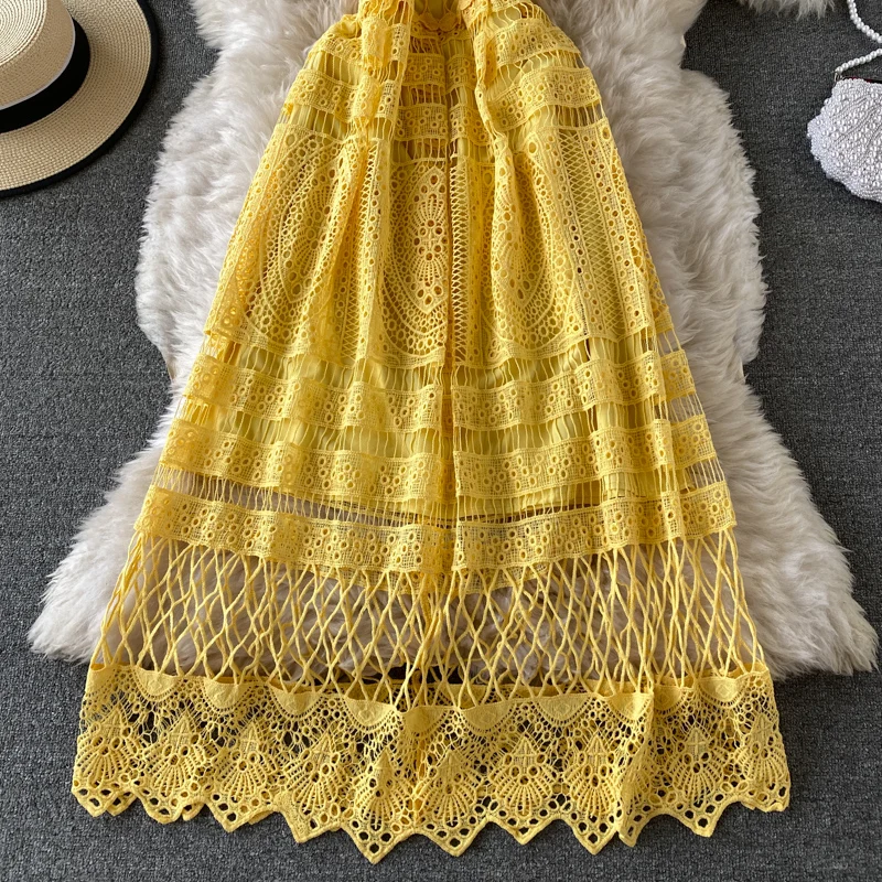 JSXDHK 2021 летнее подиумное желтое кружевное платье элегантное корейское женское