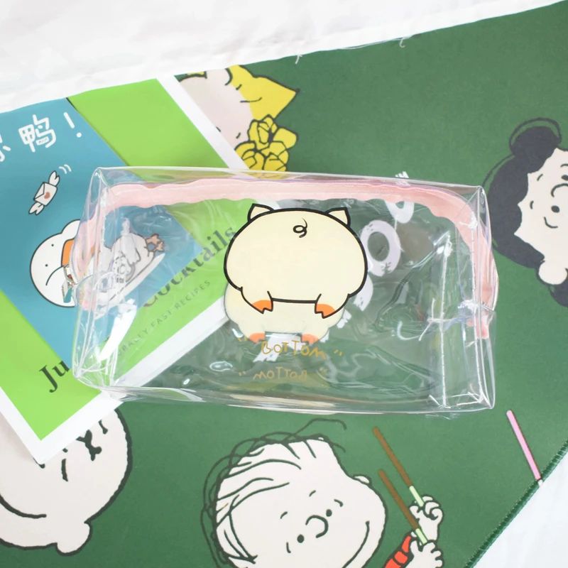Прозрачная косметичка для девушек с милым мультяшным рисунком на молнии из ПВХ