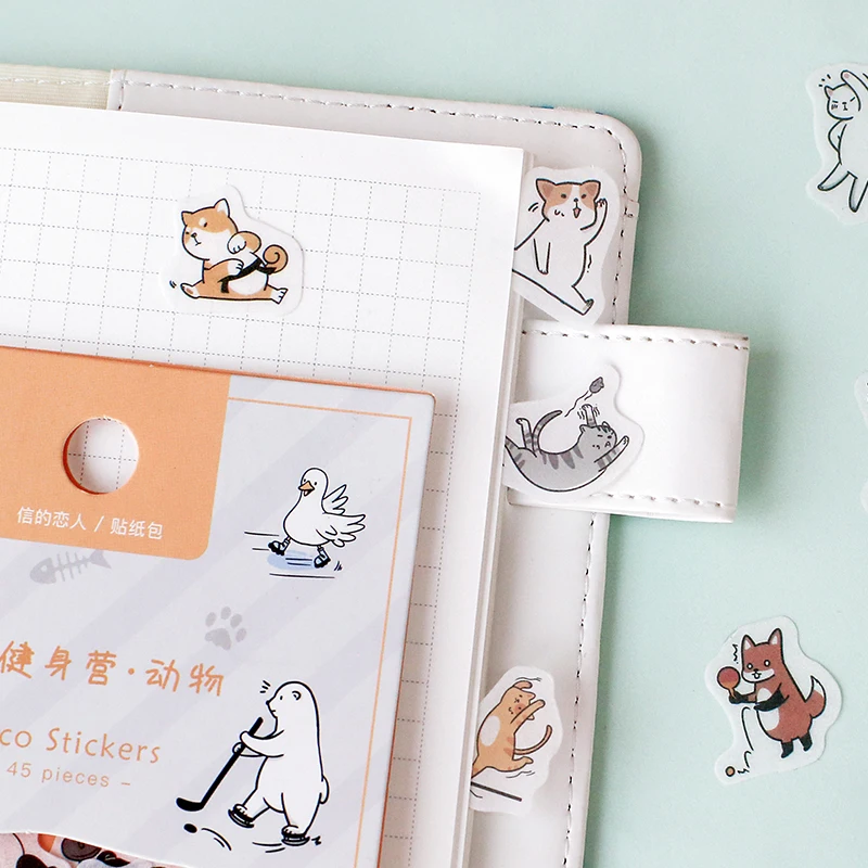Cute Animal cat Eating and Drinking Series Bullet Journal Decorative Stickers Scrapbooking Stick Label Diary Stationery Album | Канцтовары