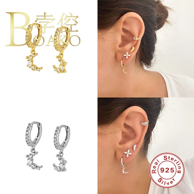 

BOAKO Crescent Pendant Earrings For Women 925 Sterling Silver Earrings Dangle Piercing Jewelry Ear Cuff Серьги Bijoux #9.9