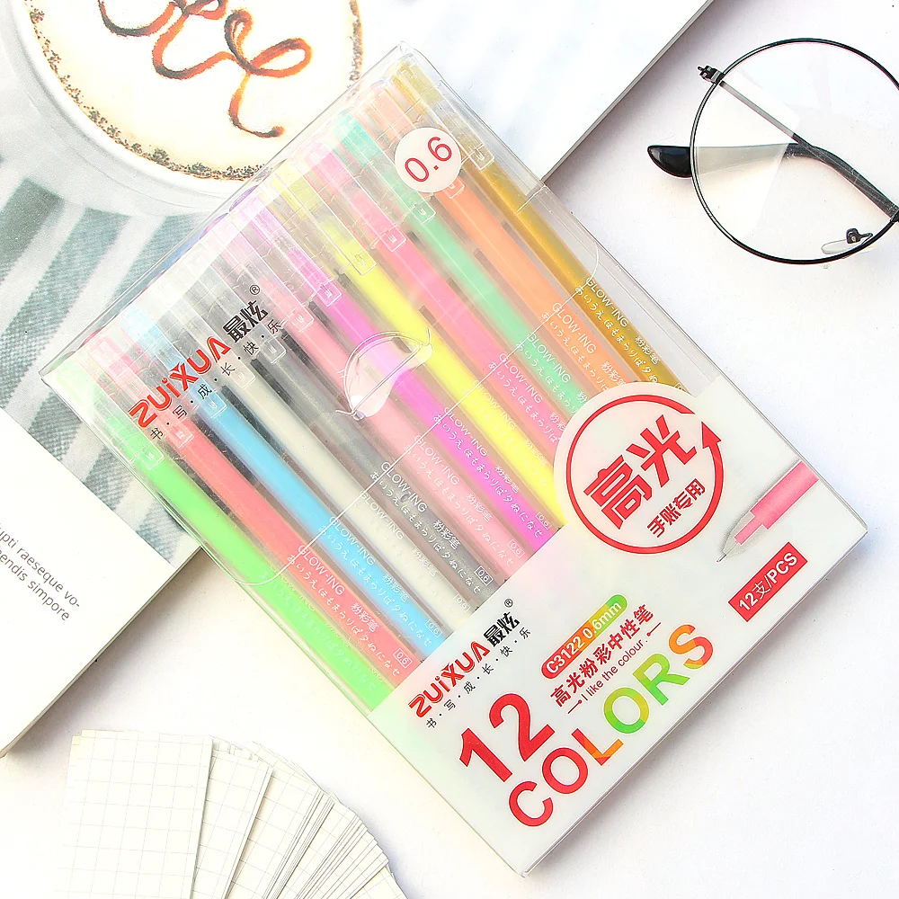 12 шт/упаковка цветов 0 6 мм набор гелевых ручек с блестками для цветных книг