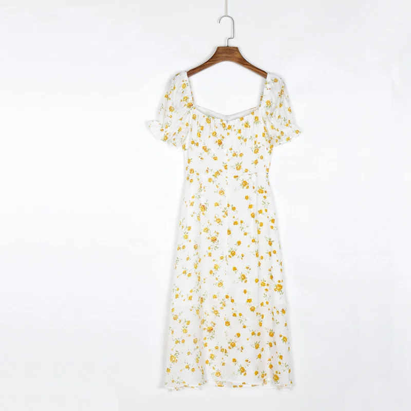 

Summer Women's Casual Floral Print Square Neck Short Sleeve Slim Dress Vestidos