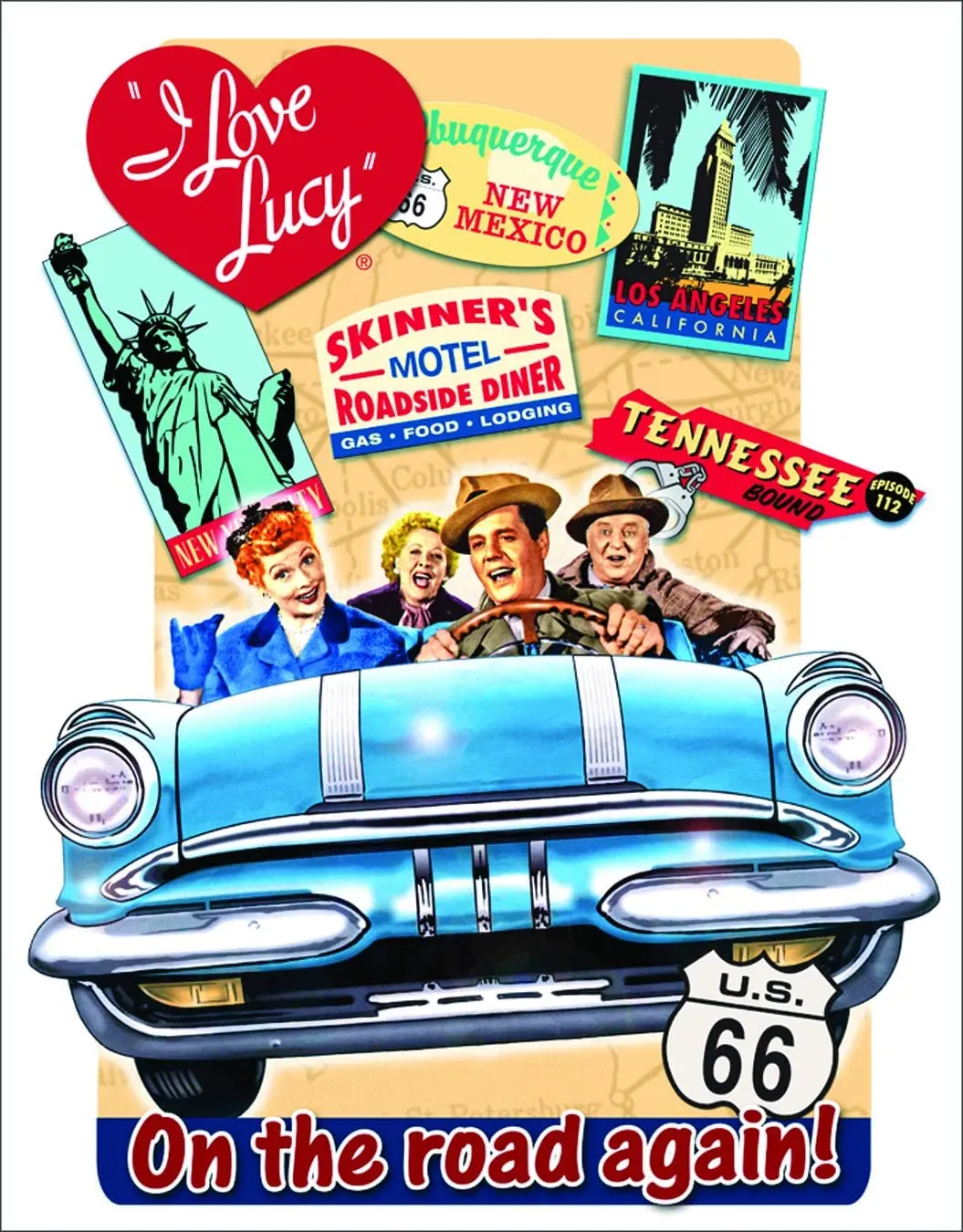 

Signs 4 Fun SIG660 Lucy on The Road Route 66 Metal Tin Sign, Blue