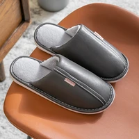 mens slippers home winter indoor warm shoes thick bottom plush waterproof leather house slippers man cotton shoes plus size 45
