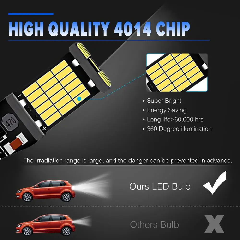 2x t15 W16W Автомобильный светодиодный светильник 45smd Лампы Canbus ОШИБОК автомобиля
