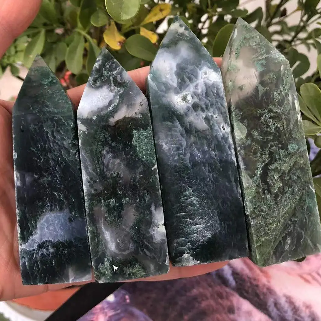 

Natural Ocean Grass Agate Point, Green Agate Gem, Healing wand Point, for Home Decor gift