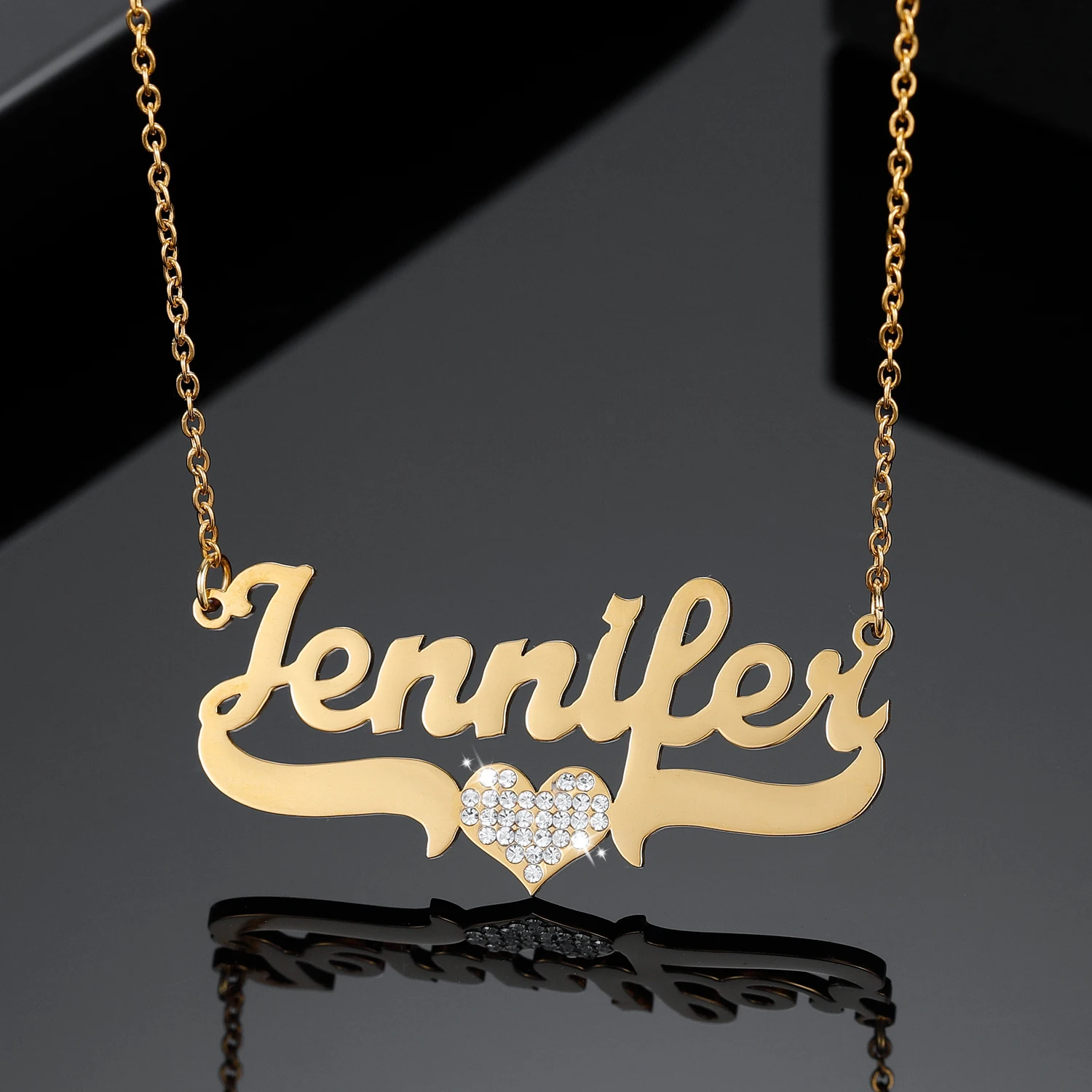 

Ожерелье с именем на заказ с сердцем, персонализированная табличка с именем из нержавеющей стали, ювелирные изделия для женщин, подарок