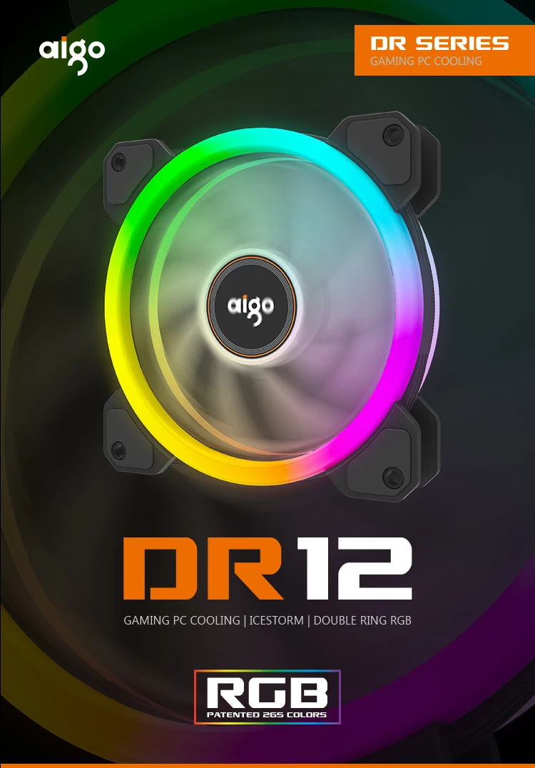 Aigo DR12 чехол для ПК Вентилятор 120 мм бесшумный Радиатор ИК пульт дистанционного управления Регулировка светодиодный светильник RGB бесшумный игровой чехол-вентилятор