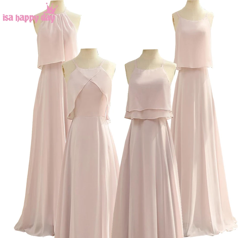 Женское шифоновое платье подружки невесты светло розовое элегантное для гостей