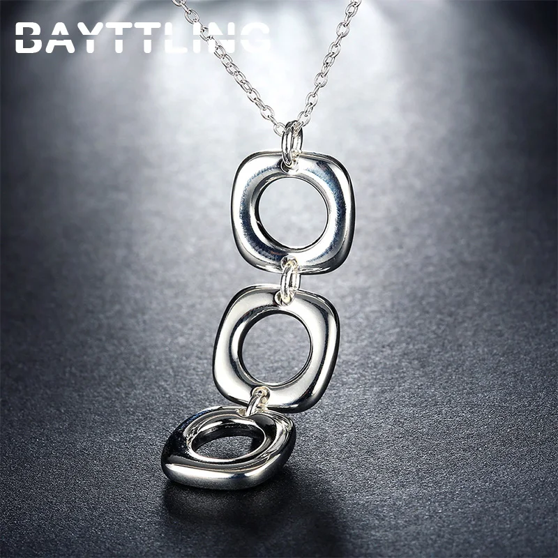 

BAYTTLING 18 Inch Silver Color 3 Square Pendant Link Chain Necklace For Woman Luxury Fashion Wedding Gift Jewelry
