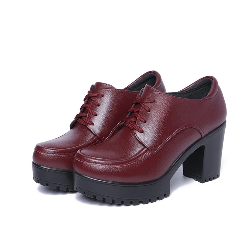 pu purple TIMETANGPlus/Большие размеры 34-43, кожаные туфли-лодочки Туфли-оксфорды г. Осенне-зимние женские туфли на высоком каблуке и платформе - Цвет: pu purple