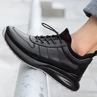 mens shoes autumn and winter sneakers mens fashion loafers pu leather casual shoes lace up walking sneakers for men black