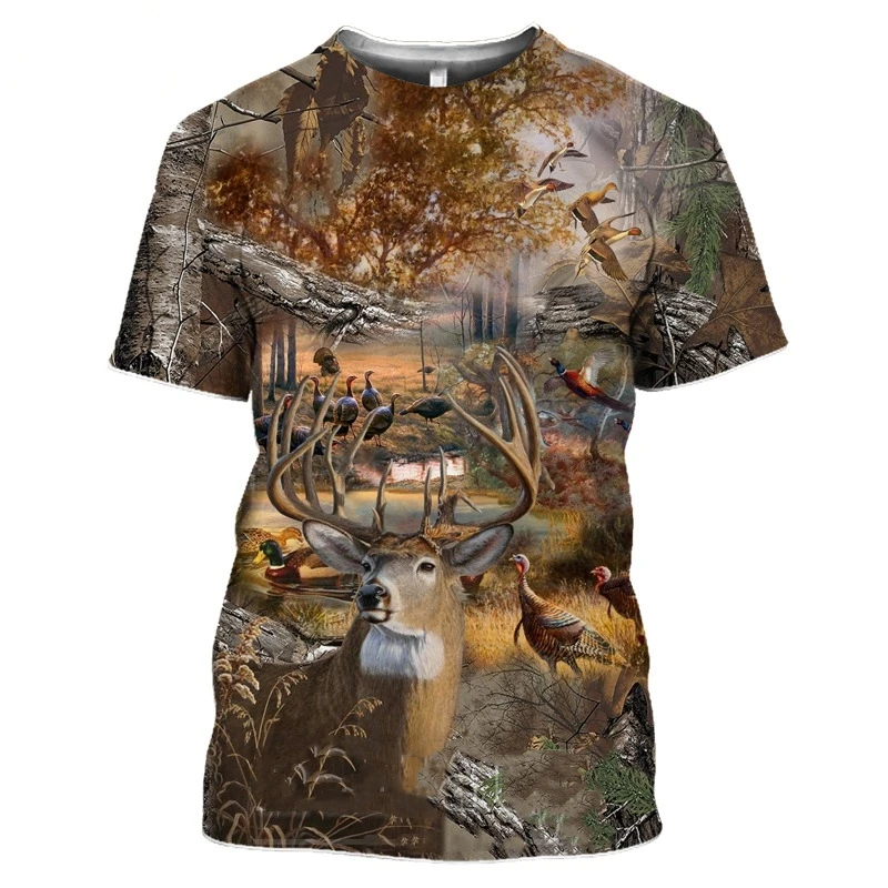 

2021 new and interesting female streetwear top wild boar T-shirt men's jungle animal wild duck 3D printing hunting reed camoufla