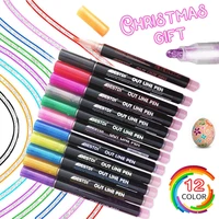 new 12pcsset double line pen metallic color magic outline marker pen glitter for drawing painting doodling school art supplies