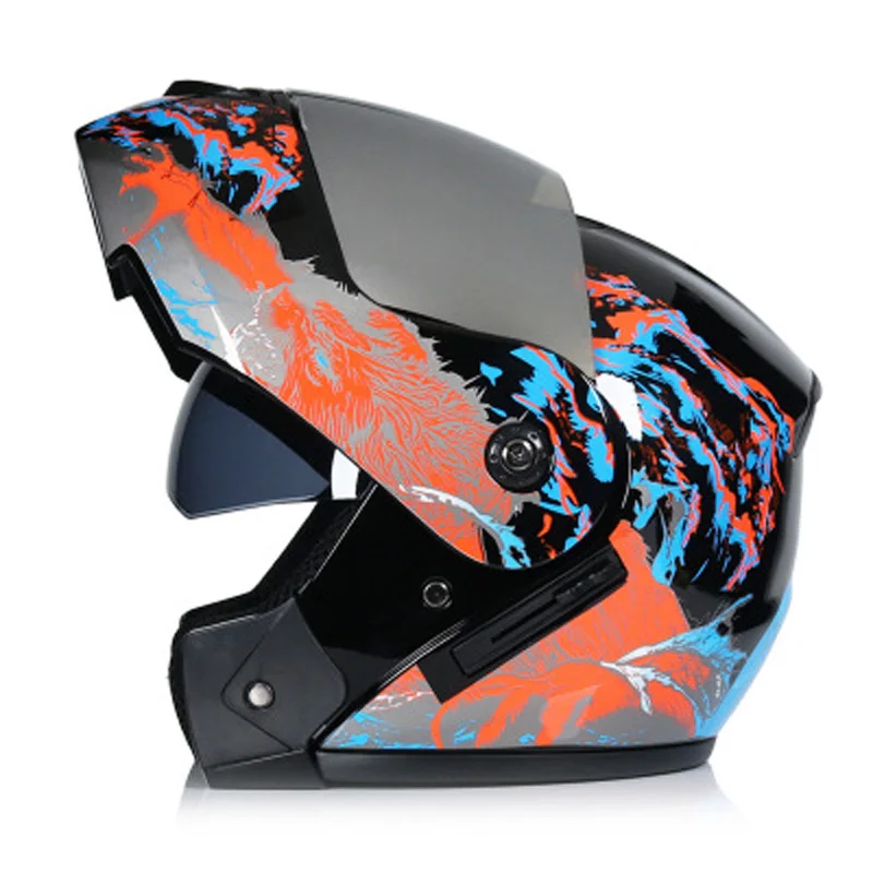 Motorcycle Helmet Double Mirror Face Lift Riding Special Safety Protection Semi-Disassembled Lining For Both Men And Women