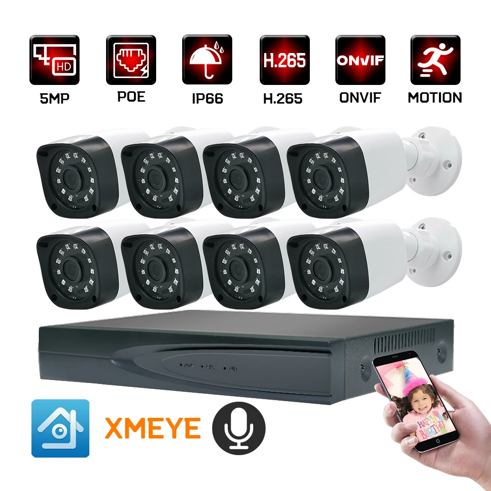 8ch 5mp poe безопасности ip камера системы h.265 Аудио cctv камеры видеонаблюдения