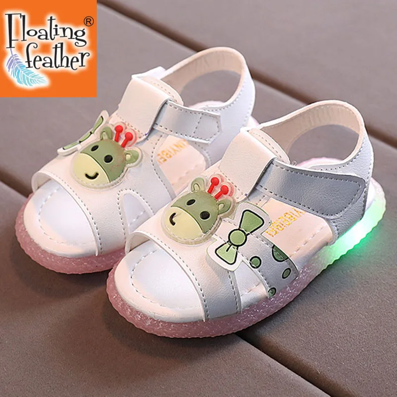 

Детские светящиеся туфли, сандалии с открытым носком для девочек, нескользящая обувь на липучке, размеры 21-30