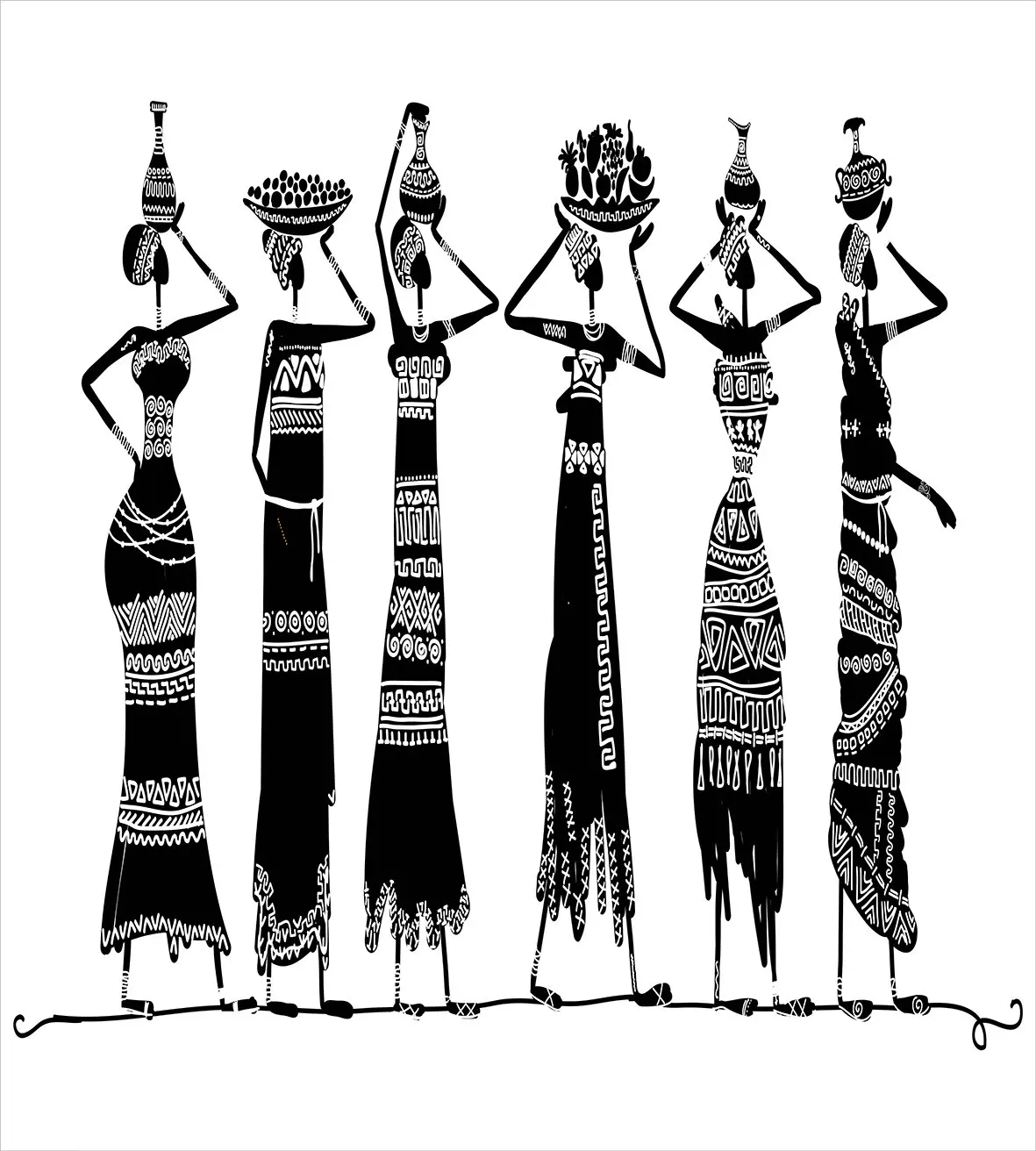 Африканский комплект пододеяльников набросок местных женщин с силуэтами платья