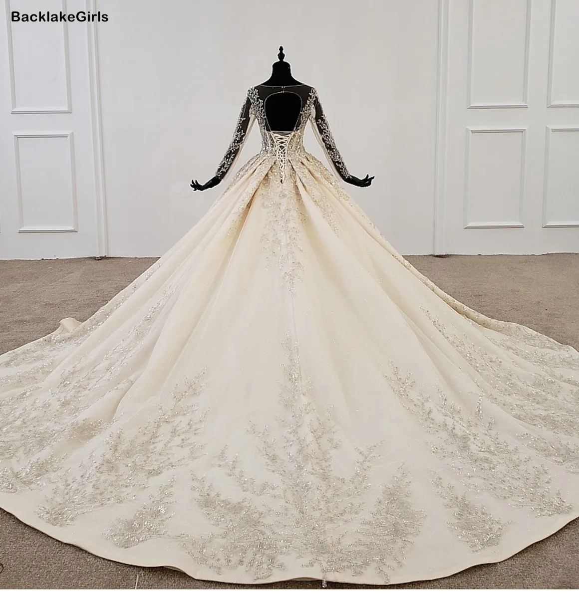 Свадебное платье принцессы 2020 богемное свадебное с длинным рукавом и v-образным