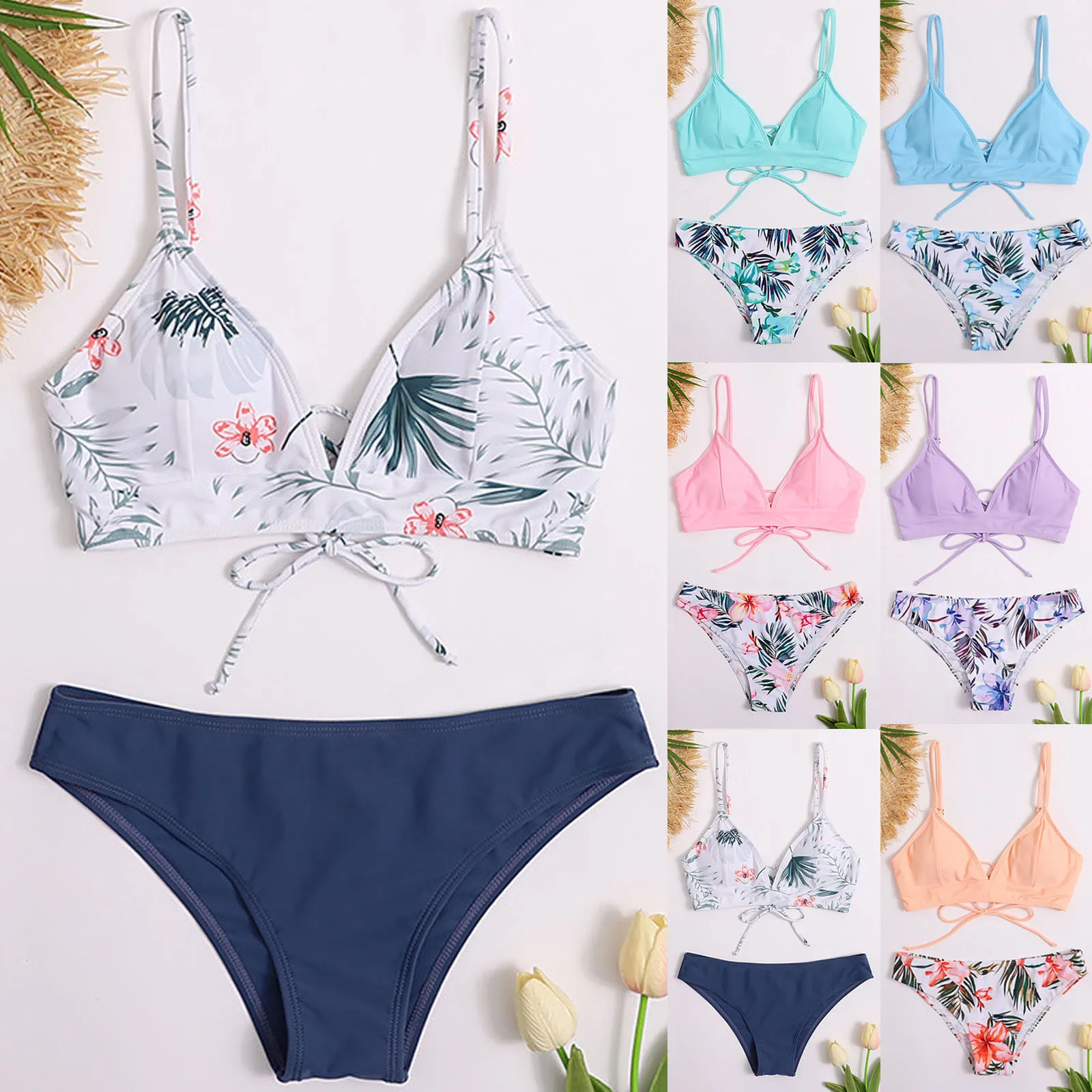 

#50 New Arrival Fashion Casual Sexy Women Print Bandage Backless Back Siamese Swimwear Beach Wear Set Traje De Bao