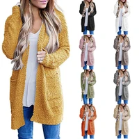 womens long sleeve soft chunky knit sweater open front cardigan outwear with pockets