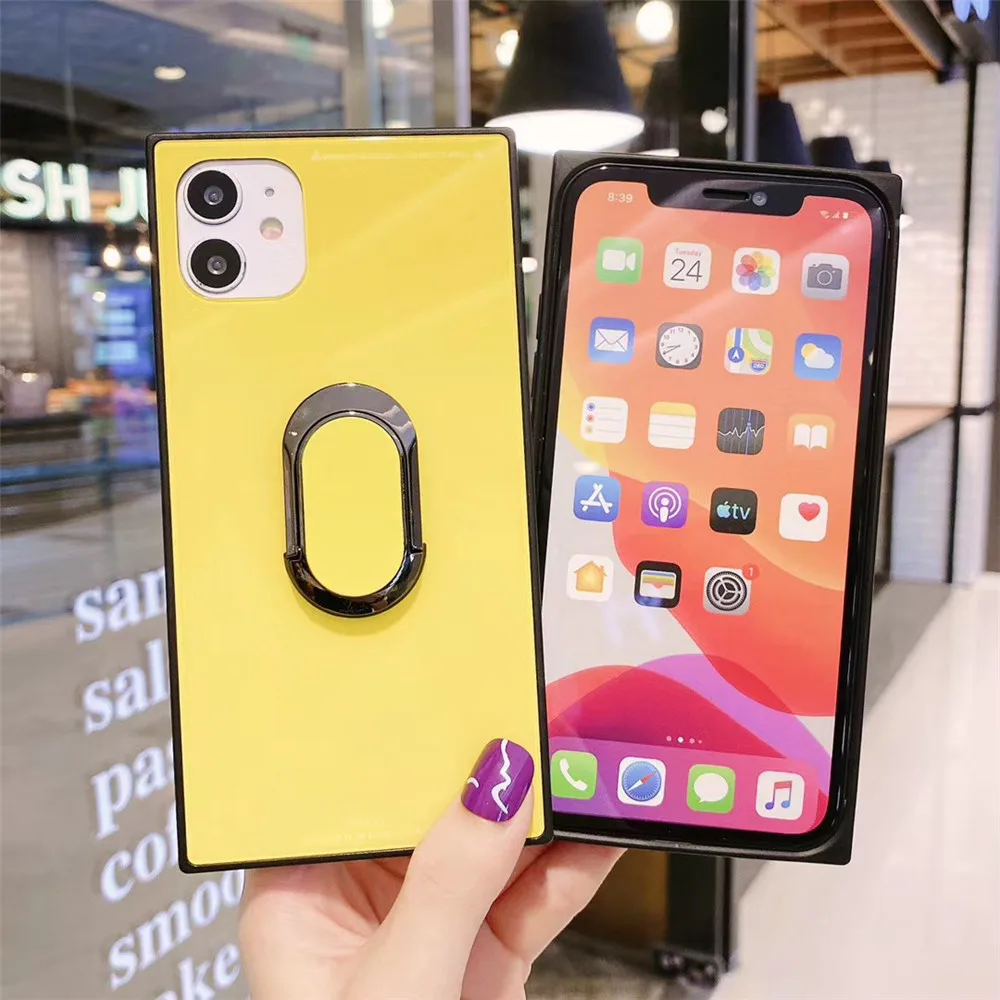 Для iphone 11 pro Xs max XR закаленное стекло с подставкой кольцо на палец квадратный чехол