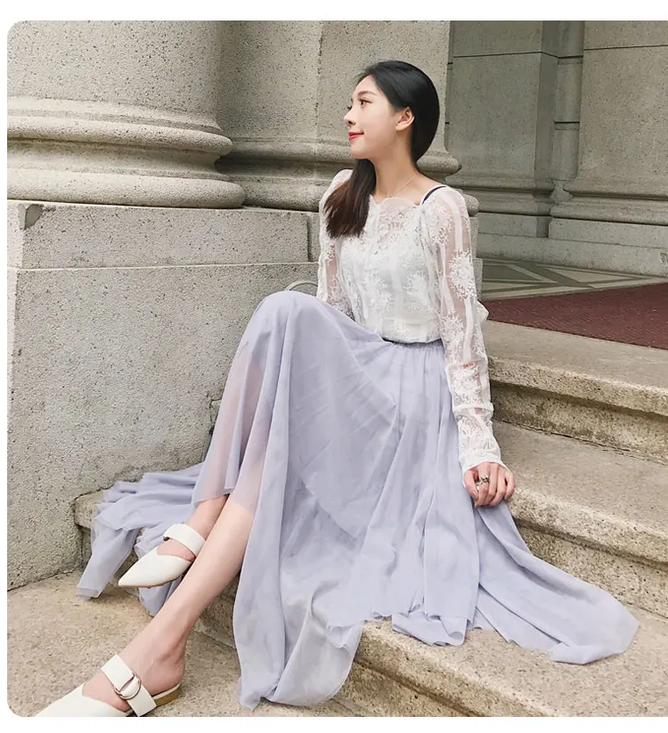 

Fdfklak Autumn winter new mesh skirt irregular high waist skirts pleated long female spring skirt jupe femme fairy