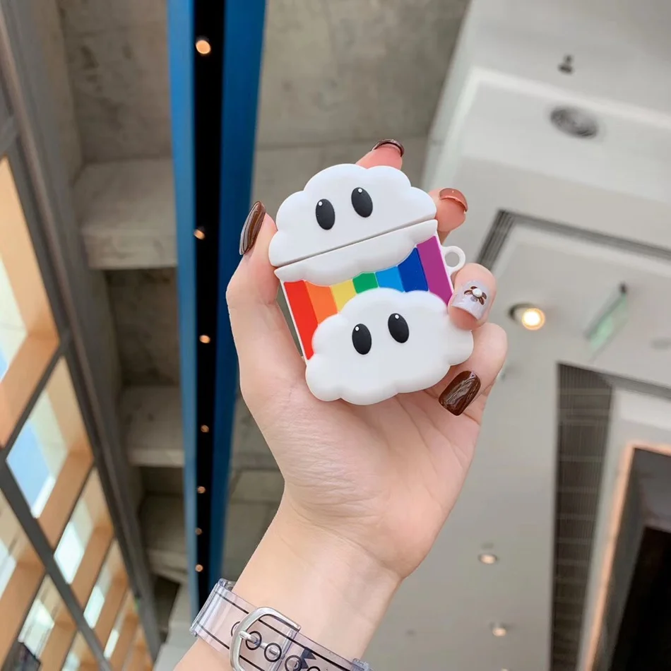 Для AirPods чехол 3D Pretty Rainbow Double Clouds чехол для наушников для Airpods 2/i10/i11 TWS Защитная крышка с крючок карабина